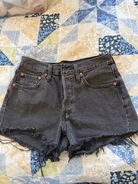Levi's Black Frayed Hem Denim Shorts